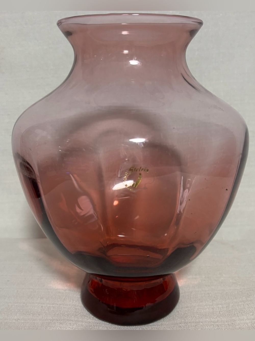 Vintage STELVIA Italy Amethyst Art Glass Pedestal Vase Optic Ribbed MCM